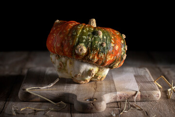 Pumpkin on a light cutting board