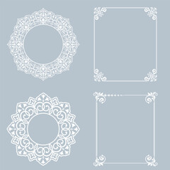 Set of decorative frames Elegant vector element for design in Eastern style, place for text. Floral gray and white borders. Lace illustration for invitations and greeting cards