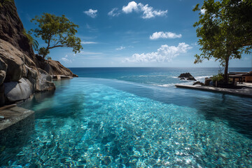Obraz premium A beautiful pool with a tree in the background