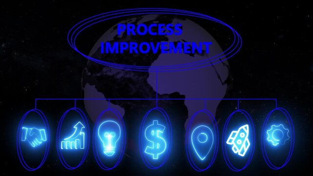 Animated process improvement graphic, performance metrics, and business insights from large data sets ,network , business ,technology concept animation technology background 