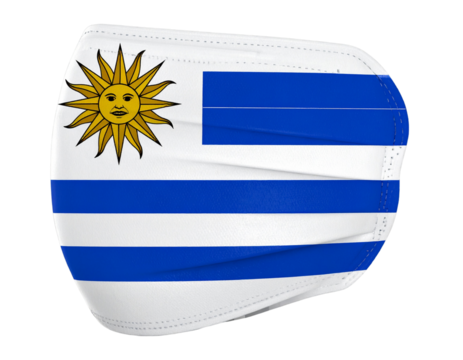  3D Rendered Uruguay Face Mask on Invisible Face Form, Angled Side View, Transparent PNG
