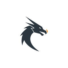 Minimalist Dragon Head Logo - Modern black silhoutte with orange detail