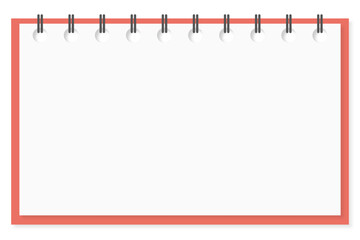 Flat design vector illustration of a horizontal notebook page template with red border and black double spiral binding (赤い枠と黒いダブルリング綴じが特徴の横長ノート用紙テンプレートのフラットデザインベクターイラスト)