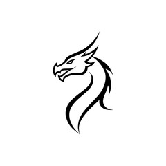 Naklejka premium Black line art dragon logo - tribal style mythical beast illustration 