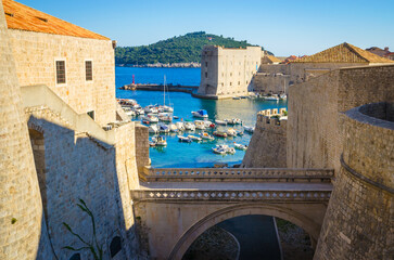 Panoramic view on walls and buildings of famous old city Dubrovnik, Croatia