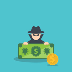 Hacking digital money. Bait website or online crime, thief steal money from online banking app concept, bait scam money.