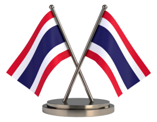 Dual Thailand Table Flags Crossed on Metal Poles, Diplomatic Display PNG