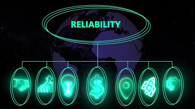 Abstract concept of reliability featuring ,performance metrics, and business insights from large data sets ,network , business ,technology concept animation technology background