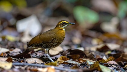Small bird amidst autumn leaves