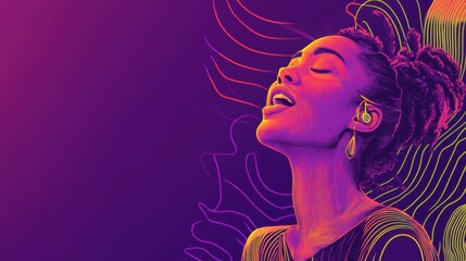 Euphoric resonance: artistic portrait of a woman immersed in music's vibrancy