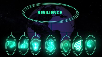displaying resilience concept with futuristic business ,performance metrics, and business insights from large data sets ,network , business ,technology concept animation technology background