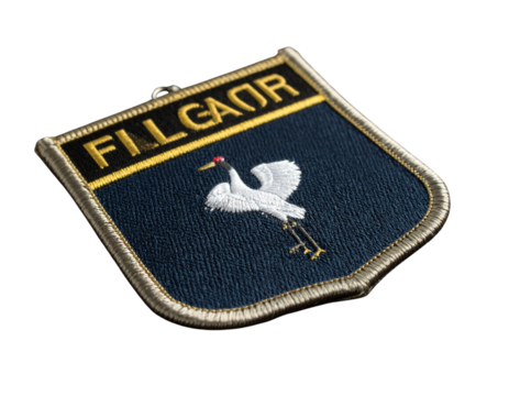 Angled Ugandan Flag Patch with Curved Edges and Thread Detail, Embroidery Texture PNG