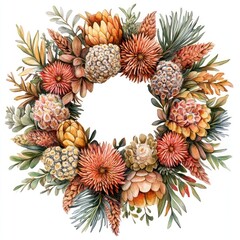 Fototapeta premium Wreath illustration watercolor botanical.