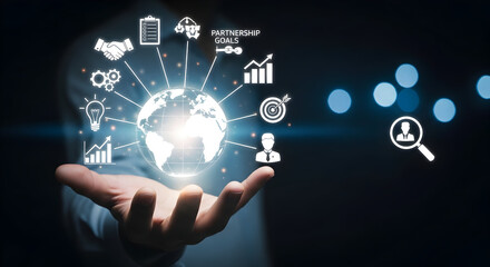 Boost global business success with modern solutions and innovative partnership goals in your hand today