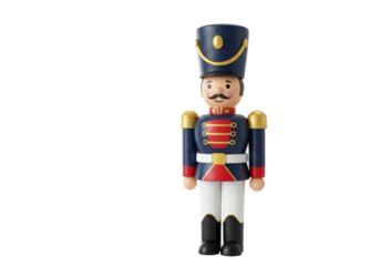 Isolated Classic Wooden Nutcracker Figure in Blue and Red Uniform