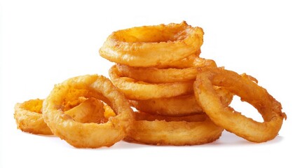 Crispy onion rings on white background. Neural network AI generated