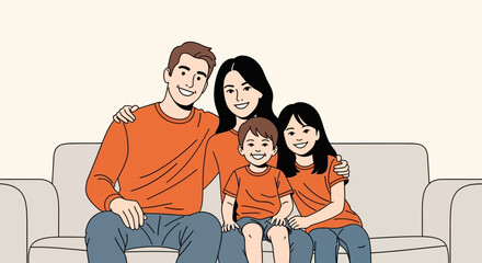 Family Vector Illustration Featuring Cartoon People on Couch Modern Style
