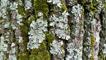 Obraz premium Close Up Tree Bark With Moss And Lichen