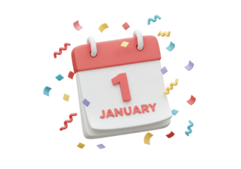 Isolated January 1st Calendar Page with Confetti