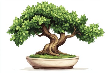 Artistic bonsai tree with twisted trunk isolated on white background