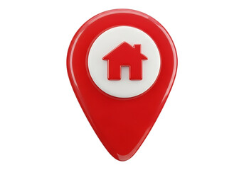 Red house location pin icon isolated on transparent background