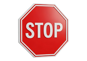 Red octagonal stop sign isolated on transparent background