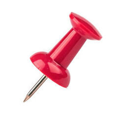 Single shiny red pushpin against a black background