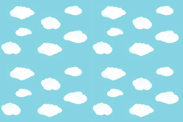 Fototapeta premium Blue background with white clouds for fabric, clothes, fashion, tiled floor, background, carpet, wallpaper, wrapping, rugs, cover, cushion, PowerPoint presentations template