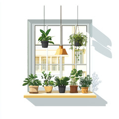 a cozy cafe window with plant