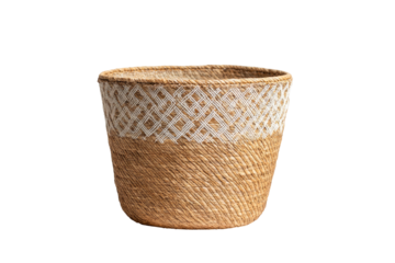 Natural woven basket, white design