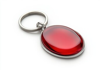Oval red gemstone keychain isolated on white background