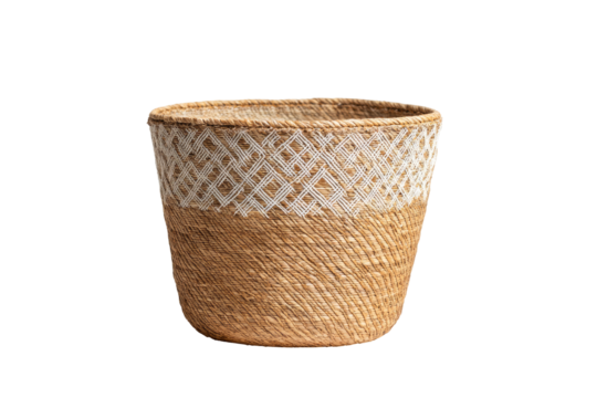 Natural woven basket, white design