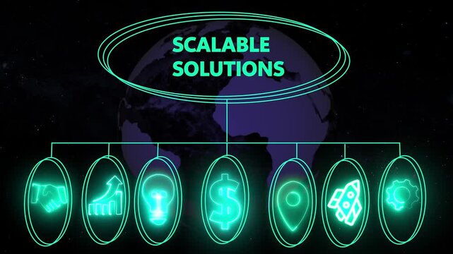 scalable solutions text concept for business ,performance metrics, and business insights from large data sets ,network , business ,technology concept animation technology background