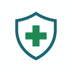 Obraz premium Shield with green cross healthcare symbol medical