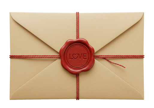 Isolated Romantic Envelope Sealed with a Love Wax Stamp - Powered by Adobe