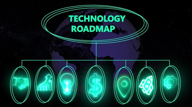 Visual representation of technology roadmap illustrating teamwork and innovation ,Business, Internet and network concept data transfer to multi devices futuristic technology abstract background