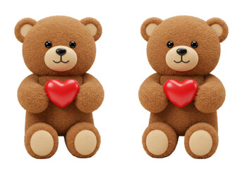 Isolated Pair of Teddy Bears Holding Red Hearts