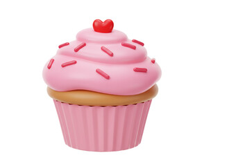 Isolated Pink Cupcake with Heart Sprinkles