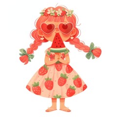 Fototapeta premium Illustration heart-shaped strawberry sunglasses.