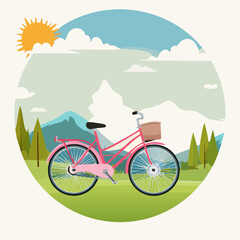 Fototapeta premium Whimsical bicycle illustration in a serene landscape, capturing the essence of carefree adventure