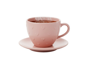 Isolated Pink Tea Cup with Heart Embossed and Saucer