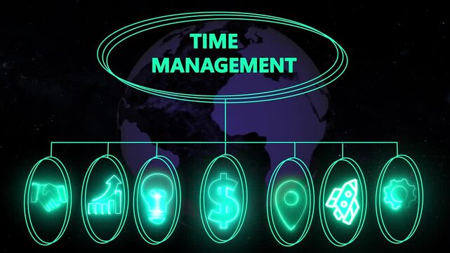 Time management concept with gear icons and teamwork illustrated in modern style ,Business, Internet and network concept data transfer to multi devices futuristic technology abstract background - Powered by Adobe
