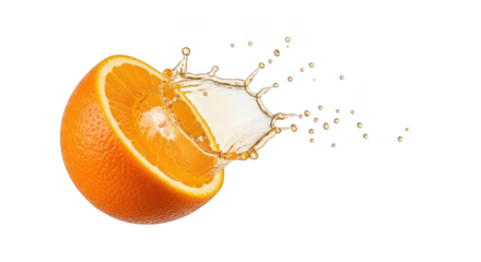 Orange slice with juice splash isolated on transparent background