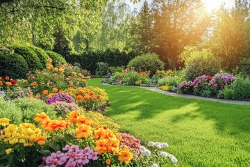 Spring flowers landscapes garden outdoors sunlight.