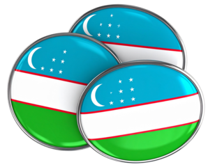 Stacked Uzbekistan Flag Buttons in Perspective, Slight Overlap, Transparent Background