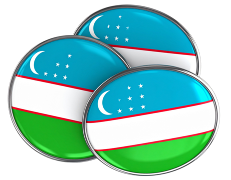 Stacked Uzbekistan Flag Buttons in Perspective, Slight Overlap, Transparent Background