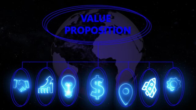 Value proposition concept with and icons illustrating business strategy, Business, Internet and network concept data transfer to multi devices futuristic technology abstract background