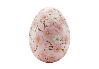 Isolated Easter Egg Delicately Adorned with Cherry Blossom Reliefs
