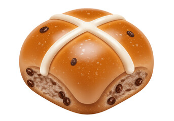 Isolated Freshly Baked Hot Cross Bun with Raisins and Icing Cross