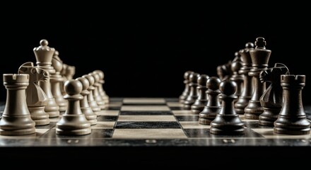 Strategic Chess Game with Wooden Pieces on Classic Board